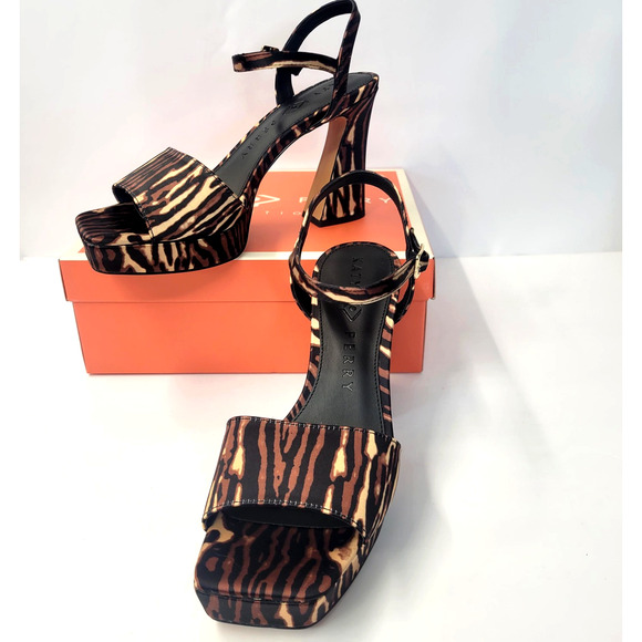 Katy Perry Square Open Sandal Shoes Womens Size 9 Animal Print Heels - Picture 1 of 16